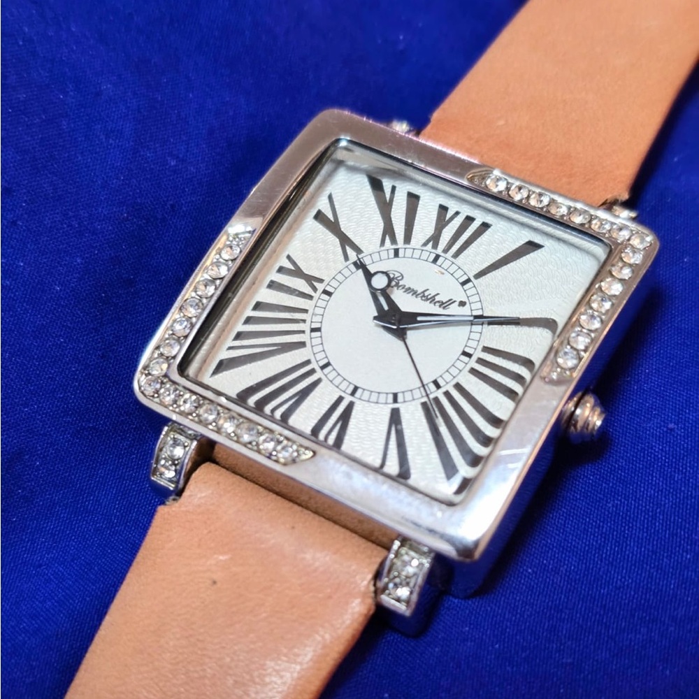 Bombshell Womens Crystal Accented Square Classic Womens Watch